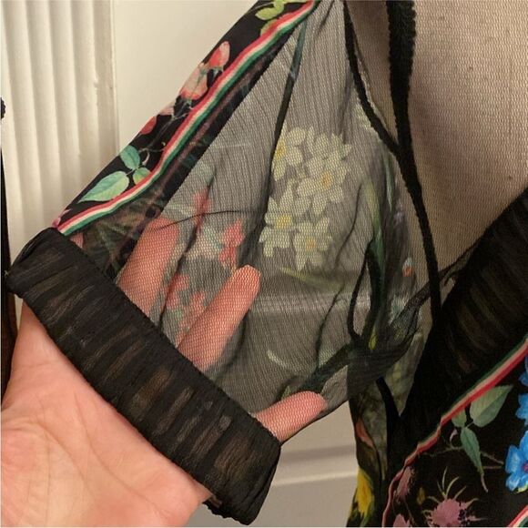 Tadashi Shoji Floral Sheer Black Top, US8 - Picture 5 of 10